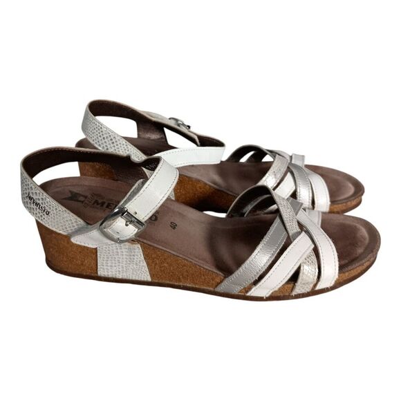 Mephisto Sandal Wedge Heel Strappy  White Silver Leather Women's 40/US 10 - Picture 2 of 9